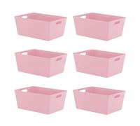 simpa 11L 11 Litre Plastic Storage Basket Studio Organiser Trays with Handles - Pastel Pink, Set of 6 Trays - 15.5cm (H) x 35cm (L) x 25cm (W)