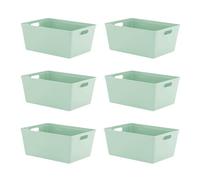 simpa 11L 11 Litre Plastic Storage Basket Studio Organiser Trays with Handles - Sage Green, Set of 6 Trays - 15.5cm (H) x 35cm (L) x 25cm (W)