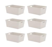simpa 11L 11 Litre Plastic Storage Basket Studio Organiser Trays with Handles - Taupe, Set of 6 Trays - 15.5cm (H) x 35cm (L) x 25cm (W)