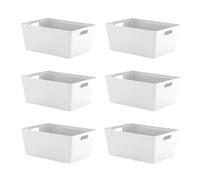 simpa 11L 11 Litre Plastic Storage Basket Studio Organiser Trays with Handles - White, Set of 6 Trays - 15.5cm (H) x 35cm (L) x 25cm (W)