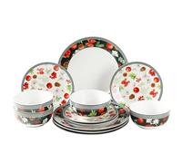 simpa 12PC Christmas Flora Orchard Ceramic Dinner Set. 4 Dinner Plates, 4 Side Plates & 4 Bowls. Dishwasher & Microwave Safe.