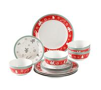 simpa 12PC Christmas Gingerbread Men Ceramic Dinner Set. 4 Dinner Plates, 4 Side Plates & 4 Bowls. Dishwasher & Microwave Safe.