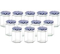 Simpa 12Pc Glass Preserve Jars With Airtight Blue Gingham Screw Top Lids - 280Ml
