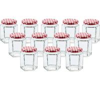 Simpa 12Pc Glass Preserve Jars With Airtight Red Gingham Screw Top Lids - 280Ml