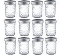 Simpa 12Pk 237Ml/8Oz Quilted Decorative Glass Mason Jars With Airtight Lids.