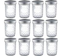 Simpa 12Pk 475Ml/16Oz Quilted Decorative Glass Mason Jars With Silver Metal Airtight Lids.