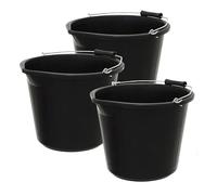 simpa 14L / 3 Gallon BLACK Heavy Duty Builder's Bucket - Set of 3