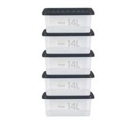 simpa 14L Stackable Compact Plastic Storage Boxes - Set of 5 in Clear simpa Clear