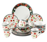 simpa 16PC Christmas Flora Orchard Ceramic Dinner Set. 4 Dinner Plates, 4 Side Plates, 4 Bowls & 4 Mugs. Dishwasher & Microwave Safe.