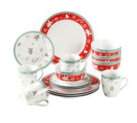 simpa 16PC Christmas Gingerbread Men Ceramic Porcelain Dinner Set. 4 Dinner Plates, 4 Side Plates, 4 Bowls & 4 Mugs. Dishwasher & Microwave Safe.
