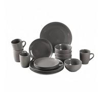 Simpa 16Pc Grey Glazed Ceramic Stoneware Dinner Set. 4 Dinner Plates, 4 Side Plates, 4 Bowls & 4 Mugs.