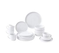simpa 16PC White Vertical Edge Porcelain Dinner Set, 4 Dinner Plates, 4 Side Plates, 4 Bowls & 4 Mugs, Dishwasher & Microwave Safe