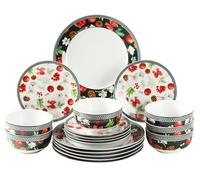 simpa 18PC Christmas Flora Orchard Ceramic Dinner Set. 6 Dinner Plates, 6 Side Plates & 6 Bowls. Dishwasher & Microwave Safe.