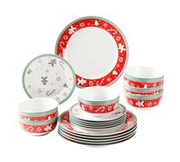 simpa 18PC Christmas Gingerbread Men Ceramic Porcelain Dinner Set. 6 Dinner Plates, 6 Side Plates & 6 Bowls. Dishwasher & Microwave Safe.