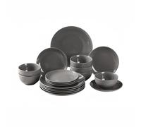 simpa 18PC Grey Glazed Ceramic Stoneware Dinner Set. 6 Dinner Plates, 6 Side Plates & 6 Bowls. Dishwasher & Microwave Safe.