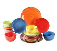 simpa 18PC Hand Painted Assorted Bright Colourful Stoneware Dinner Set. 6 Dinner Plates, 6 Side Plates & 6 Bowls. Dishwasher & Microwave Safe.