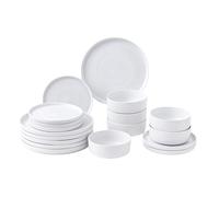 simpa 18PC White Vertical Edge Porcelain Dinner Set, 6 Dinner Plates, 6 Side Plates & 6 Bowls, Dishwasher & Microwave Safe