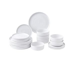 simpa 18PC White Vertical Edge Porcelain Dinner Set, 6 Dinner Plates, 6 Side Plates & 6 Bowls, Dishwasher & Microwave Safe