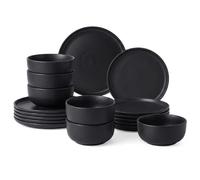 simpa 18PCS Époque Matt Black Glaze Stoneware Dinner Set: 6 Dinner Plates, 6 Side Plates & 6 Bowls. Dishwasher & Microwave Safe.