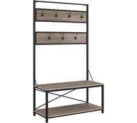 Simpa 2 Tier Driftwood Rustic Wood Hall Tree Coat Rack Shoe Bench Entry Organiser