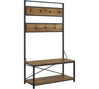 Simpa 2 Tier Reclaimed Wood Rustic Wood Hall Tree Coat Rack Shoe Bench Entry Organiser