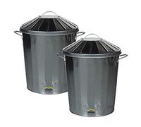 simpa 2 x 40L 40 Litre Galvanised Metal Dustbin Tapered Design Kitchen House Garden Storage Unit Bin.