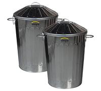 Simpa 2 x 60L 60 Litre Galvanised Metal Dustbin Tapered Design Kitchen House Garden Storage Unit Bin with Special Locking Lid