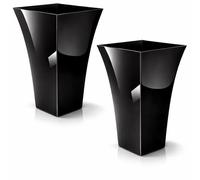 simpa 2 x BLACK Milano Planter - Medium Size - Square Plastic Garden Flower Plant Pot High Gloss Finish