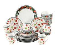 simpa 24PC Christmas Flora Orchard Ceramic Dinner Set. 6 Dinner Plates, 6 Side Plates, 6 Bowls & 6 Mugs. Dishwasher & Microwave Safe.