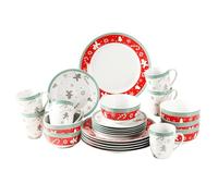 simpa 24PC Christmas Gingerbread Men Ceramic Porcelain Dinner Set. 6 Dinner Plates, 6 Side Plates, 6 Bowls & 6 Mugs. Dishwasher & Microwave Safe.