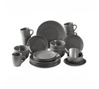 simpa 24PC Grey Glazed Ceramic Stoneware Dinner Set. 6 Dinner Plates, 6 Side Plates, 6 Bowls & 6 Mugs. Dishwasher & Microwave Safe.