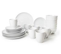 Simpa 24Pc White Ceramic Dinner Set. 6 Dinner Plates, 6 Side Plates, 6 Bowls & 6 Mugs. Dishwasher & Microwave Safe.