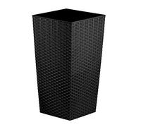 Simpa 27L 27 Litre Black Large Square Rattan Planter Pot - 51cm (H) x 26.5cm (W) x 26.5cm (D) - Suitable for Indoor and Outdoor use.
