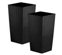 Simpa 27L 27 Litre Black Large Square Rattan Planter Pot - 51cm (H) x 26.5cm (W) x 26.5cm (D) - Suitable for Indoor and Outdoor use.