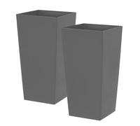 Simpa 27L Large Square Milano Grande Planter Pot - Grey Set Of 2 Pots - 51Cm (H) X 26.5Cm (W) X 26.5Cm (D)