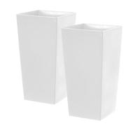 Simpa 27L Large Square Milano Grande Planter Pot - White Set Of 2 Pots - 51Cm (H) X 26.5Cm (W) X 26.5Cm (D)
