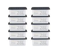 simpa 28 Litre 28L Stackable Underbed Plastic Storage Box with Clear Lid - 20cm (H) x 49cm (L) x 39cm (W) - Set of 10