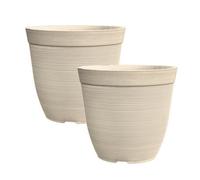 Simpa 2Pc Beige Rustic Ridge Plastic Planters.