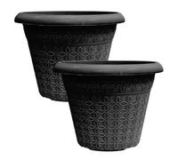 Simpa 2Pc Black Geometric Petals Plastic Plant Pots 34Cm (Dia)