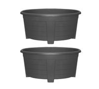 Simpa 2Pc Black Grosvenor Oval Plastic Planters - 55Cm