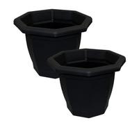 Simpa 2Pc Black Octagonal Plastic Planters 36Cm (Dia).