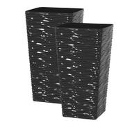 Simpa 2Pc Black Panache Wave Tall Gloss Plastic Planters 29Cm (Dia)