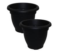 Simpa 2Pc Black Round Winchester Plastic Garden Planters 35Cm (Dia).