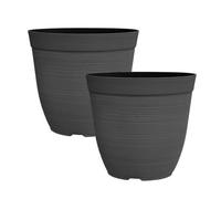 Simpa 2Pc Black Rustic Ridge Plastic Planters.