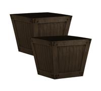 Simpa 2Pc Dark Brown Slatted Wood Style Plastic Planters 40Cm (Dia)