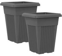 Simpa 2Pc Dark Grey Tall Pillar Style Plastic Planters.