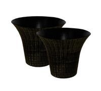 Simpa 2Pc Distressed Metallic Gold Elegance Flared Plastic Planters.