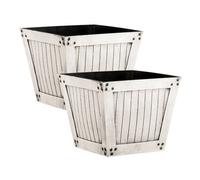 Simpa 2Pc Distressed White Slatted Wood Style Plastic Planters 31Cm (Dia)