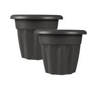 Simpa 2Pc Graphite Vista Round Plastic Planters 25Cm (Dia)