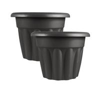 Simpa 2Pc Graphite Vista Round Plastic Planters 33Cm (Dia)